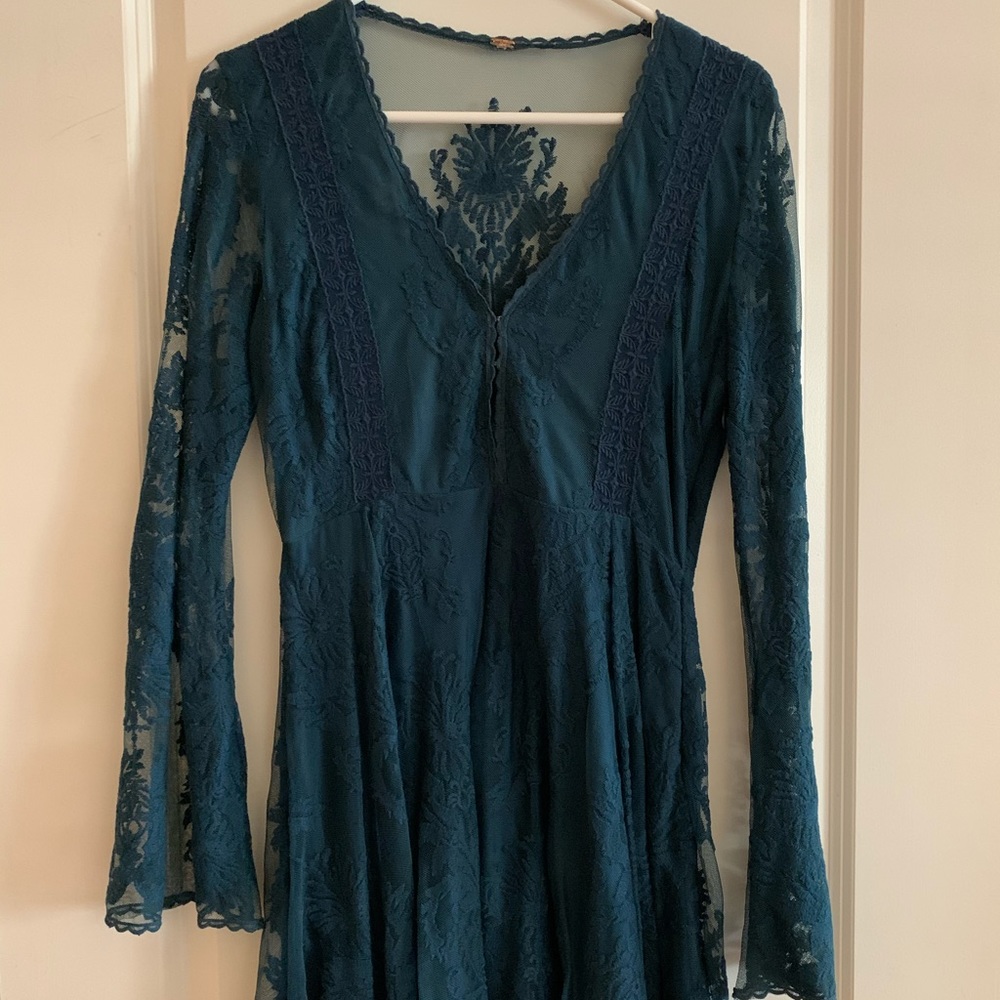 Free People Women's Green and Blue Dress - Picture 2 of 5